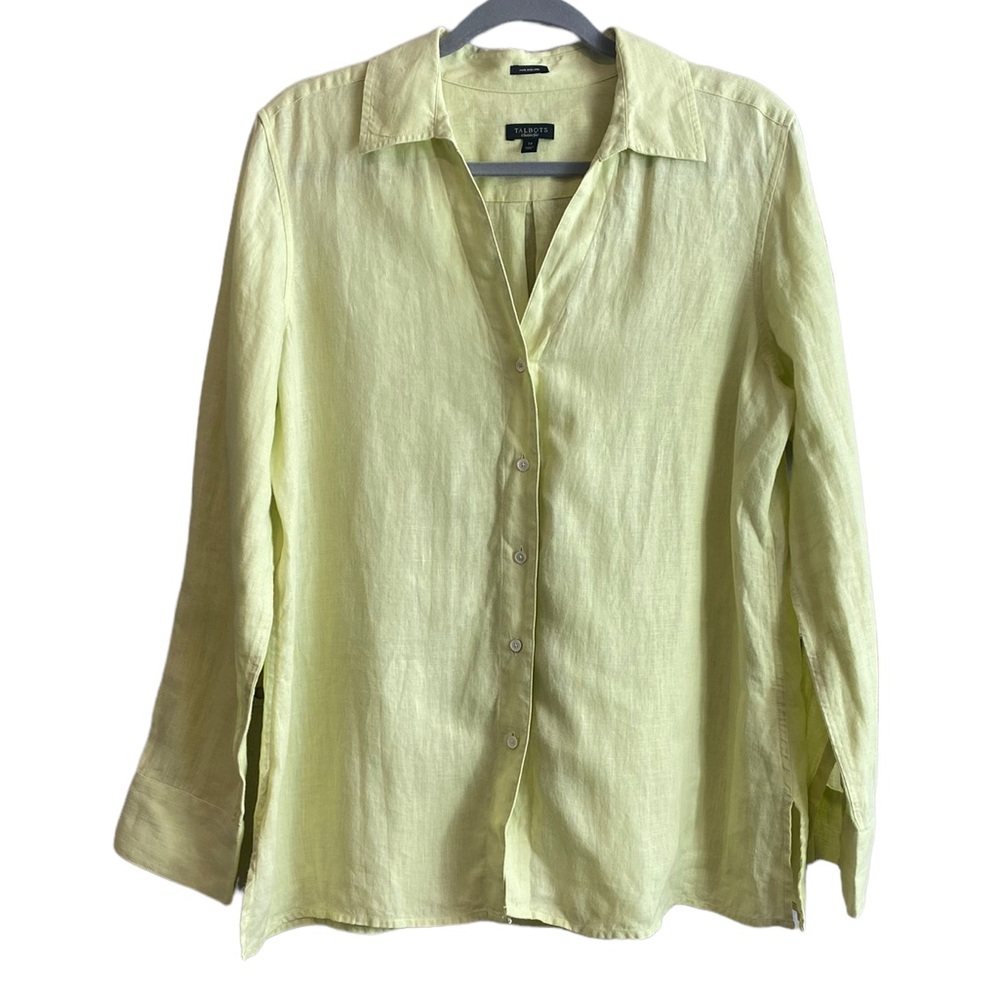 Talbots Irish linen lime green button down